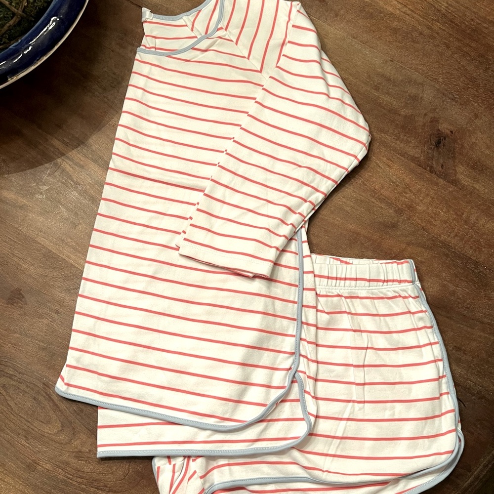 LAKE pajamas short set, white and coral striped